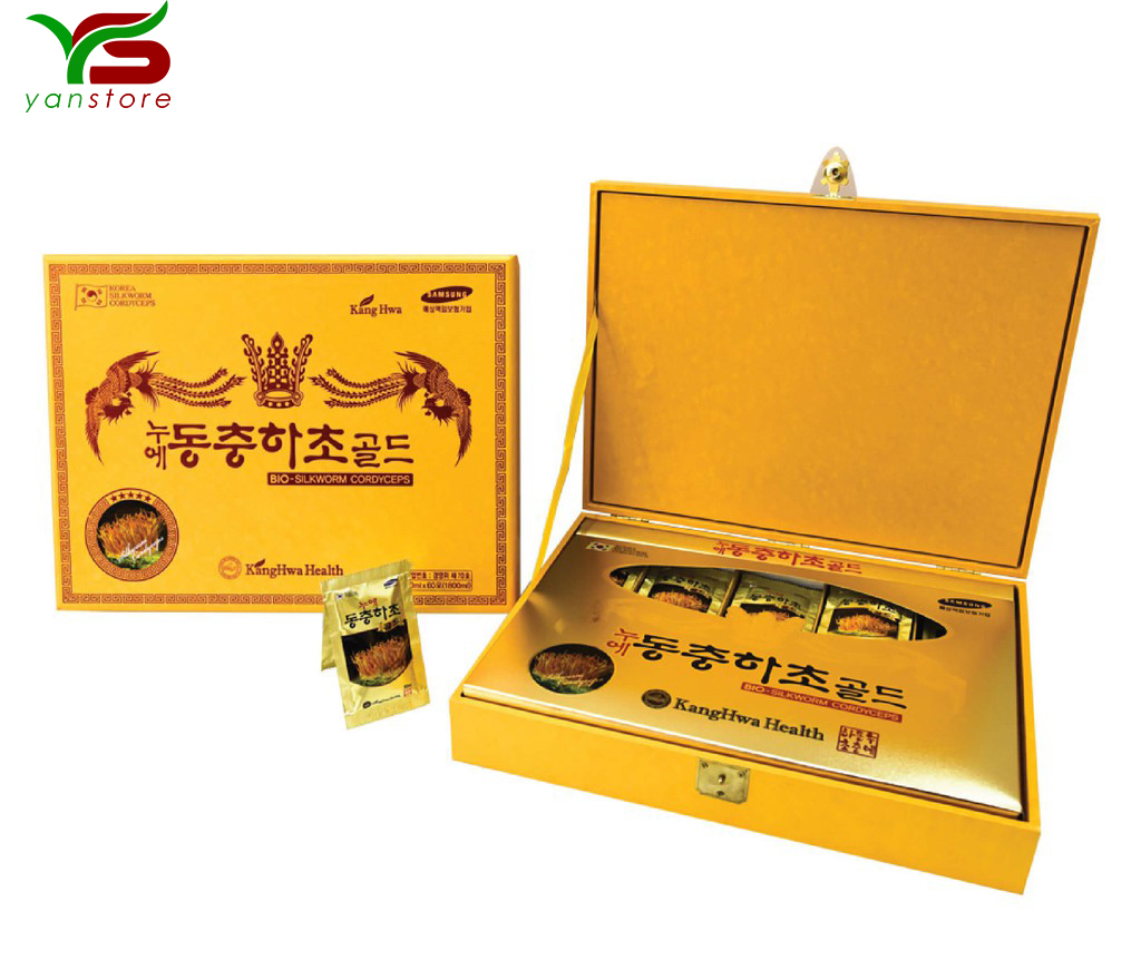 Đông trùng hạ thảo hộp gỗ vàng cao cấp 60 gói